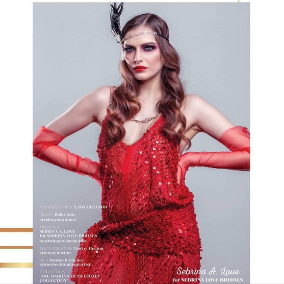 SAMPLE GOWN ONLY- LADY ELEANOR Custom Order Red Gatsby Wedding Gown - Picture 14 of 15